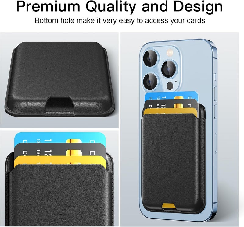 ZoyiNsgu Phone Card Holder, Premium Leather Wallet Stick on, Adhesive Credit Card Holder for Case, Sticky Wallet for Back of Cover, Android Cell Phone, iPhone, Fit 4 Cards, Carbon Fiber Black - Image 4